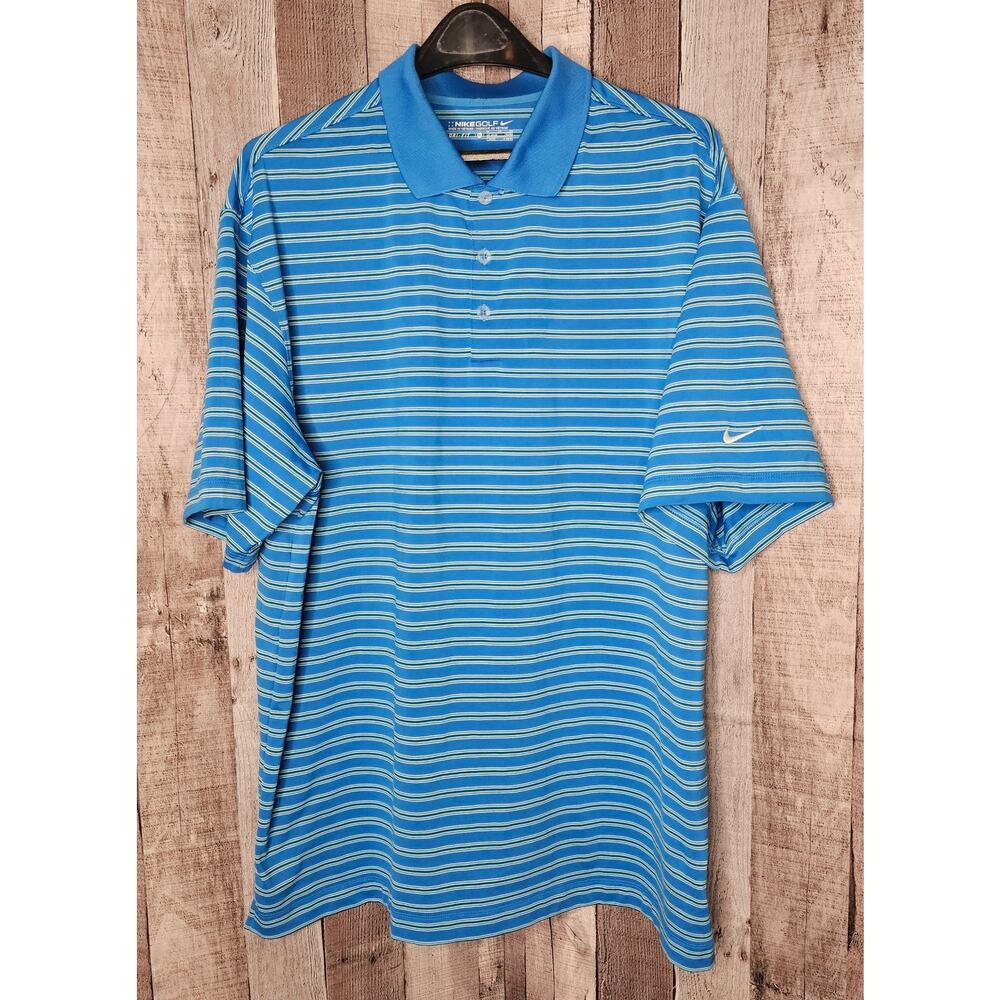 NIKE DRI-FIT Golf Short Sleeve Polo SHIRT Blue Green Stripe Men's size XL